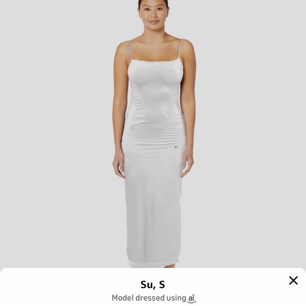 💃🏻 LILLUSORY Women’s White Spaghetti Strap Double-Lined Bodycon Maxi Dress - Picture 4 of 13